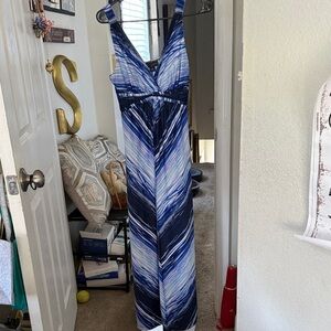 Metaphor Blue Multi-Stripe V-Neck Maxi Dress